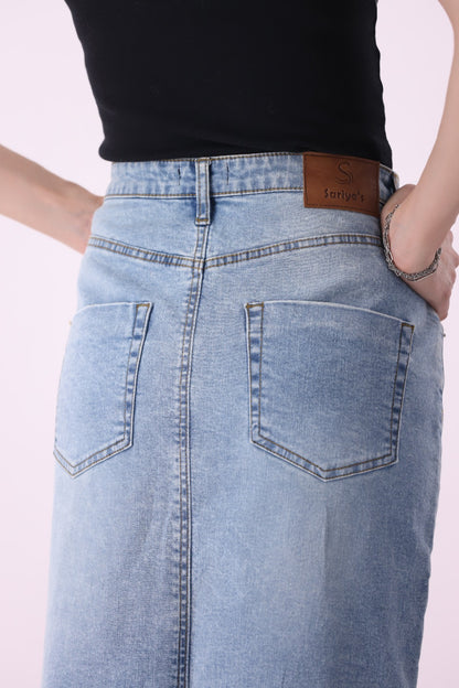 Sariyo's Women's Denim Skirt | Light Wash